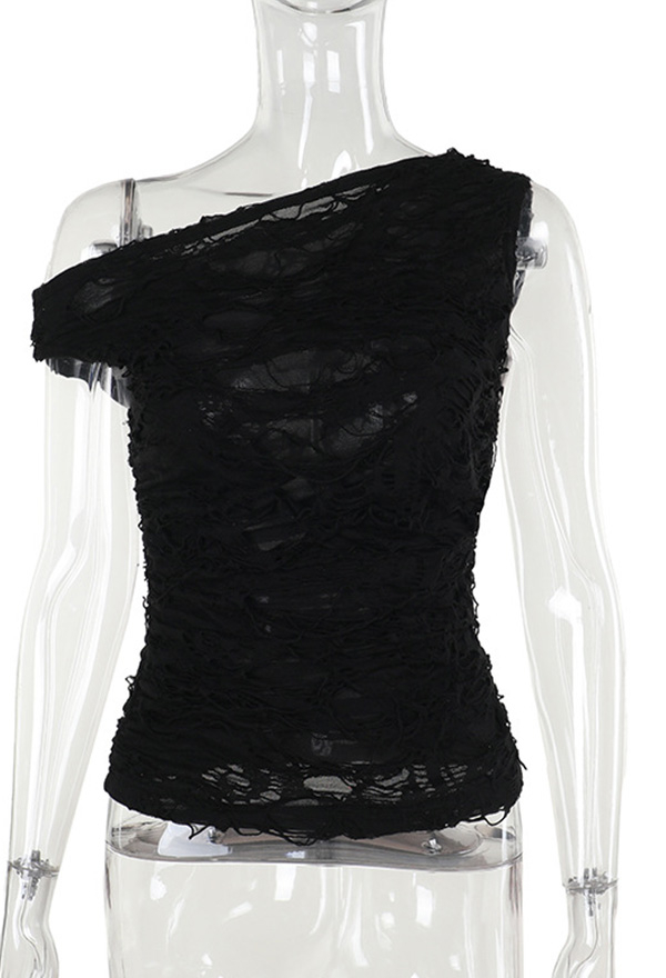 Gothic Vest Dark Sexy Slim One Shoulder Ripped Top