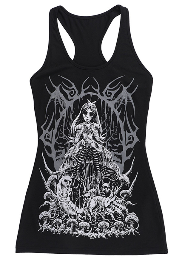 Gothic Black Vest Hot Girl Skull Print Long Tank Top