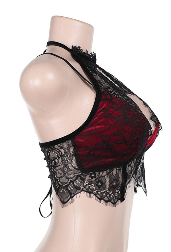 Gothic Black Red Sexy Vest Top Halter Fake Two Piece Lace Tank Top