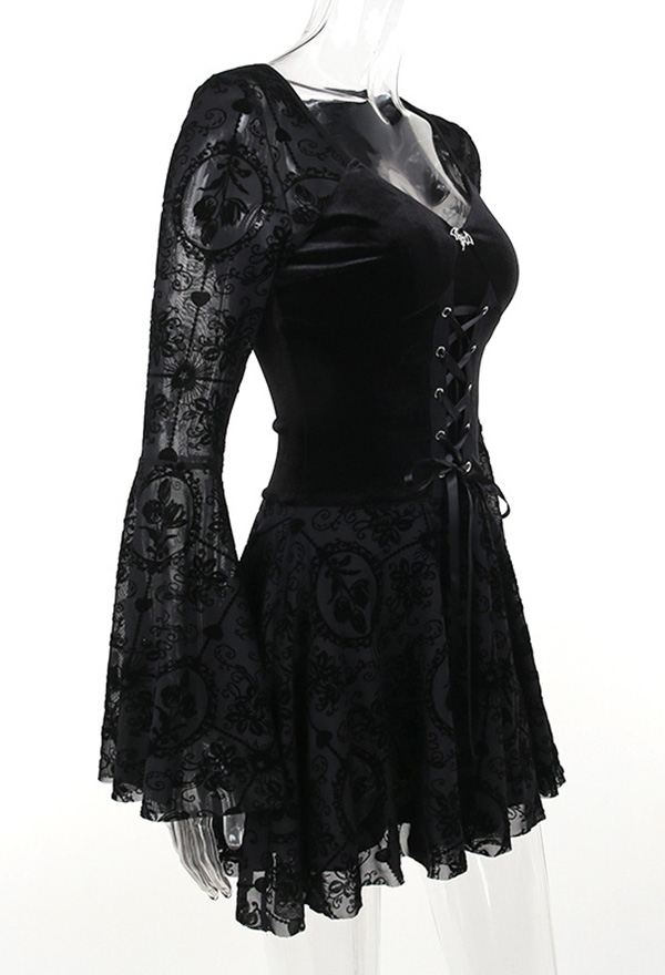 Gothic Black Dress Elegant Slim Vintage Long Sleeve Dress