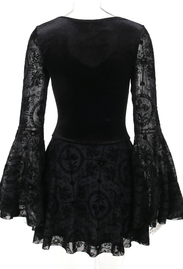 Gothic Black Dress Elegant Slim Vintage Long Sleeve Dress