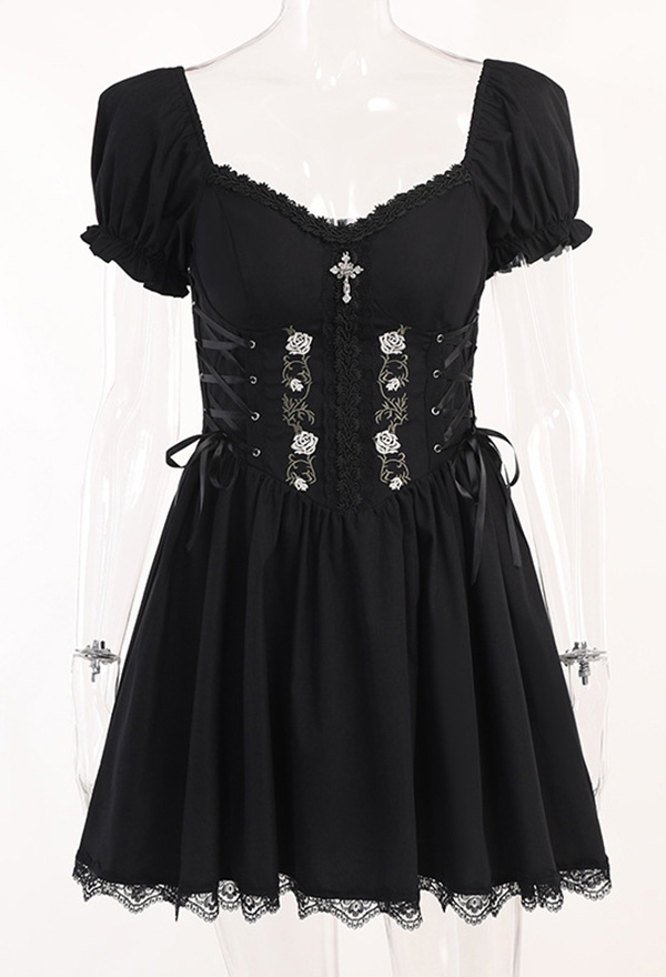 Gothic Black Short Sleeves Dress Strapless Bandage Dress