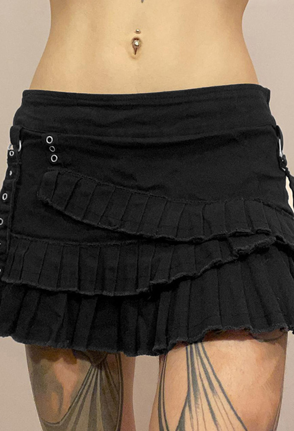 Gothic Black Half Skirt Irregular Pleated Skirt