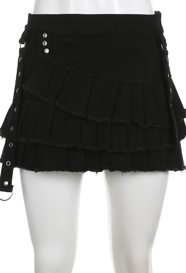 Gothic Black Half Skirt Irregular Pleated Skirt