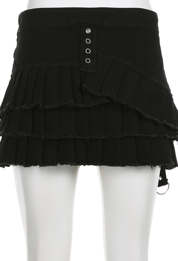 Gothic Black Half Skirt Irregular Pleated Skirt