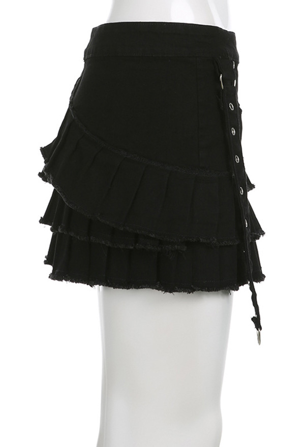 Gothic Black Half Skirt Irregular Pleated Skirt