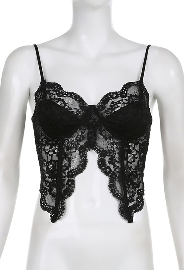 Gothic Black Suspenders Top Butterfly Shaped Top Dark Style V-Neck Lace Cami Top