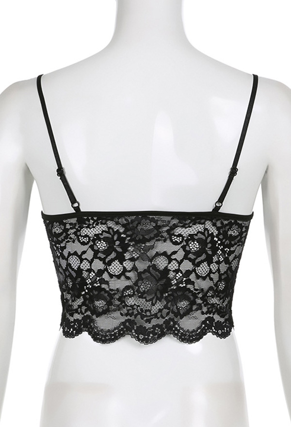 Gothic Black Suspenders Top Butterfly Shaped Top Dark Style V-Neck Lace Cami Top