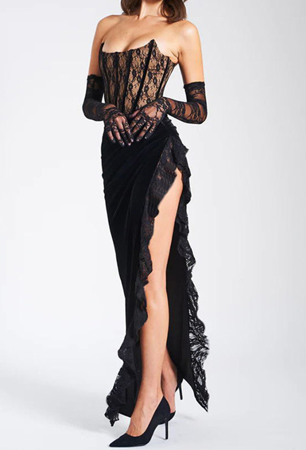 Gothic Black Sexy Dress Lace High Split Tube Dress