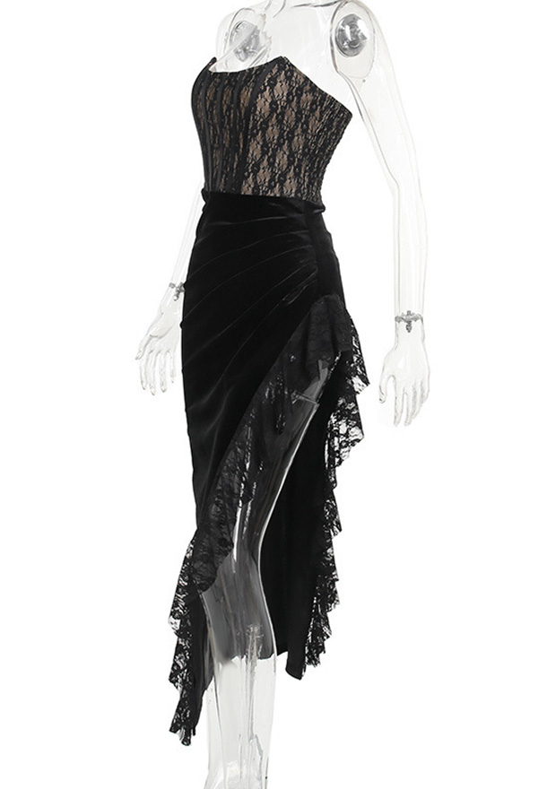 Gothic Black Sexy Dress Lace High Split Tube Dress