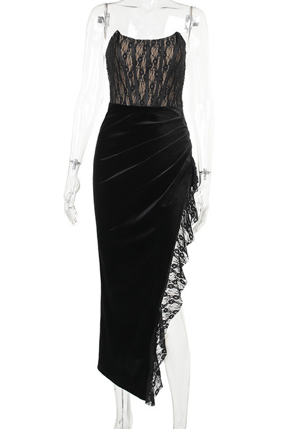 Gothic Black Sexy Dress Lace High Split Tube Dress