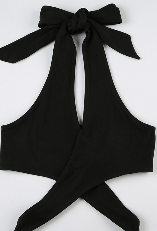 Gothic Black Sexy Deep V Bodysuit Cutout Halter  Bodysuit