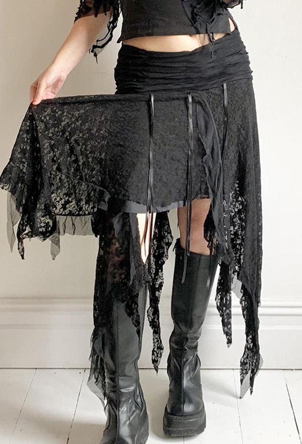 Gothic Black Skirt Dark Style Tassel Irregular Half Skirt