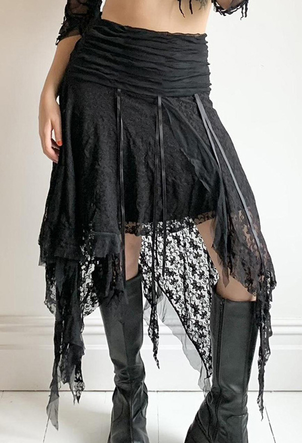 Gothic Black Skirt Dark Style Tassel Irregular Half Skirt