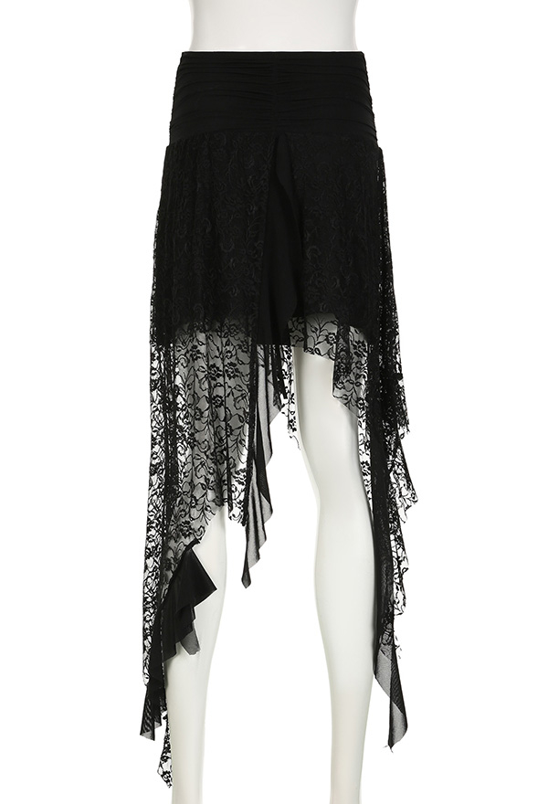 Gothic Black Skirt Dark Style Tassel Irregular Half Skirt