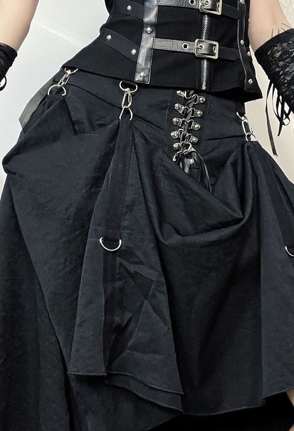 Gothic Black Half Skirt Dark Style Sexy Buckle Half Skirt