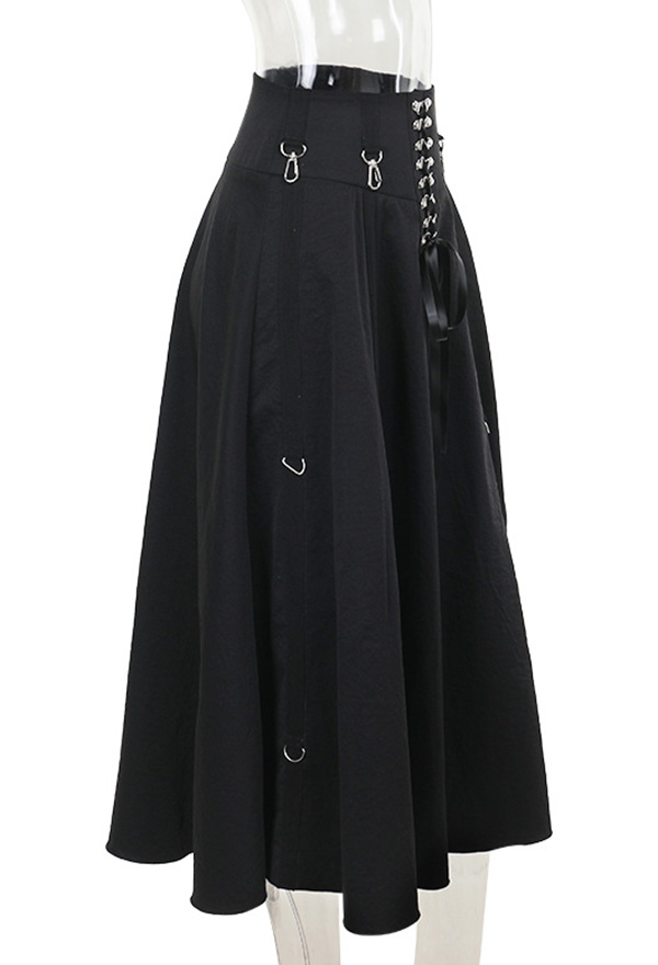 Gothic Black Half Skirt Dark Style Sexy Buckle Half Skirt