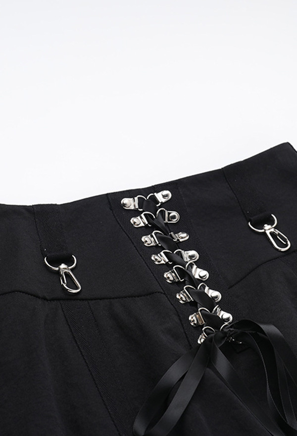 Gothic Black Half Skirt Dark Style Sexy Buckle Half Skirt