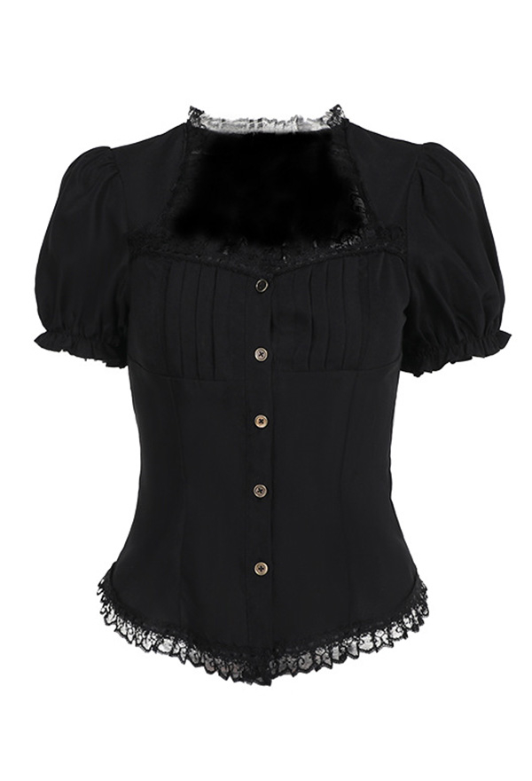 Gothic Black Vintage Top Dark Court Style Blouse Top