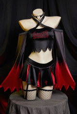 Devil's Cheerleaders Halloween Gothic Cheerleader Uniform Dark Vampire Demon Set Jagged Top and Skirt