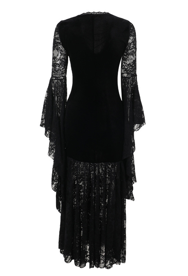 Gothic Black Dress Deep V Lace Bat Sleeve Dress