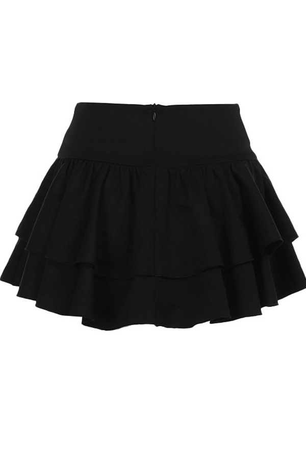 Gothic Black Ruffle Skirt Dark Punk Style Cross Strappy Half Skirt