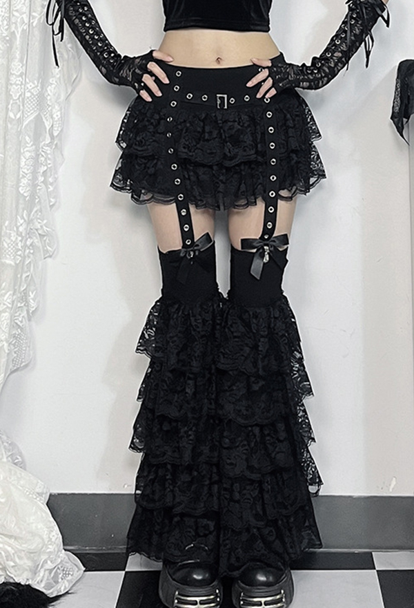 Gothic Black Half Skirt Dark Style Sexy Ruffle Lace Low Waist Skirt