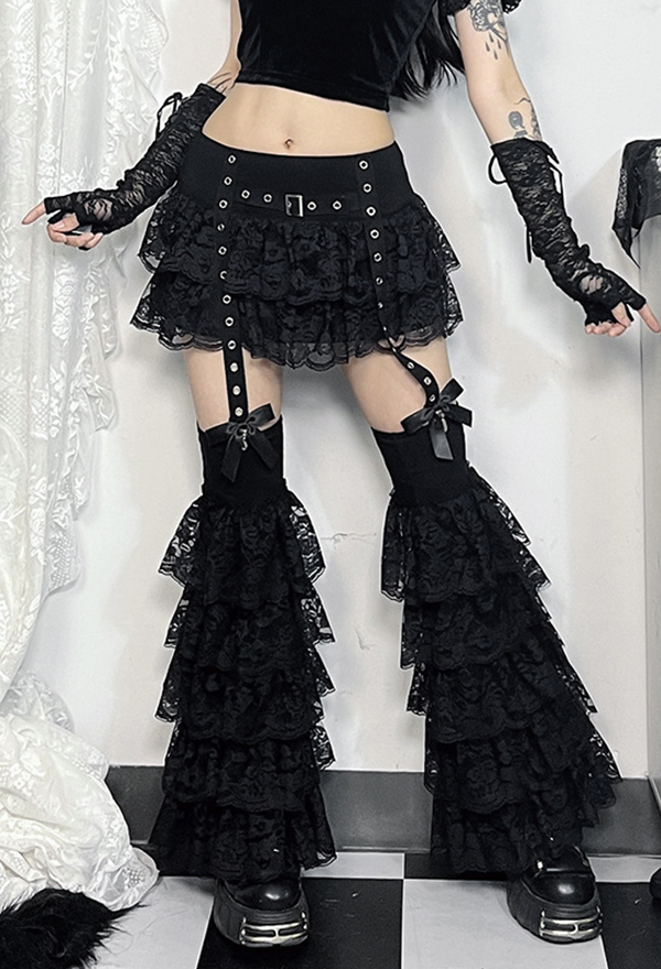 Gothic Black Half Skirt Dark Style Sexy Ruffle Lace Low Waist Skirt