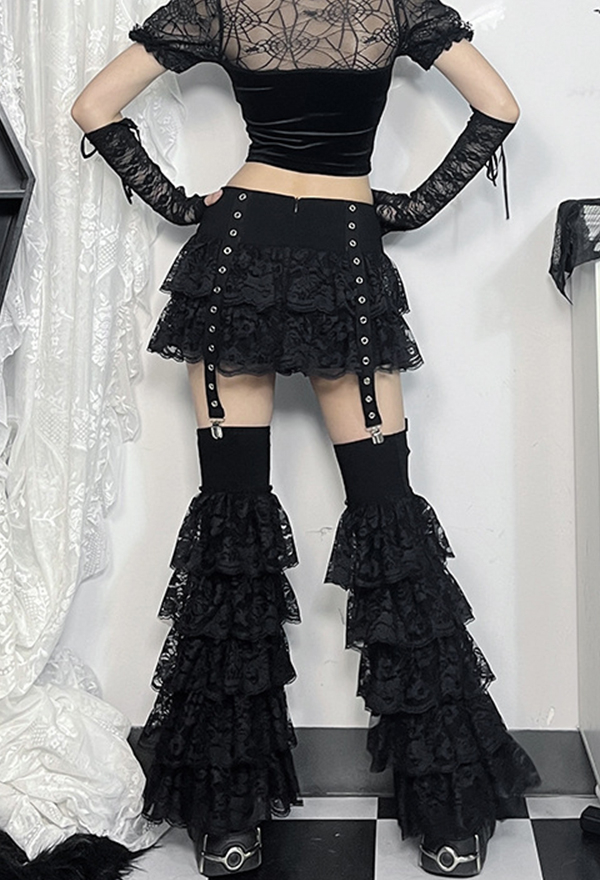 Gothic Black Half Skirt Dark Style Sexy Ruffle Lace Low Waist Skirt