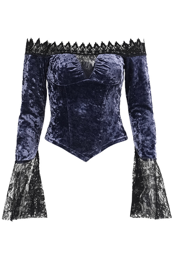 Gothic Purple Long Sleeve Top Lace Ruffle Off-Shoulder Top