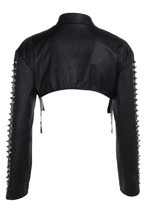 Gothic Black Crop Top Half High Neck Studded Short Jacket