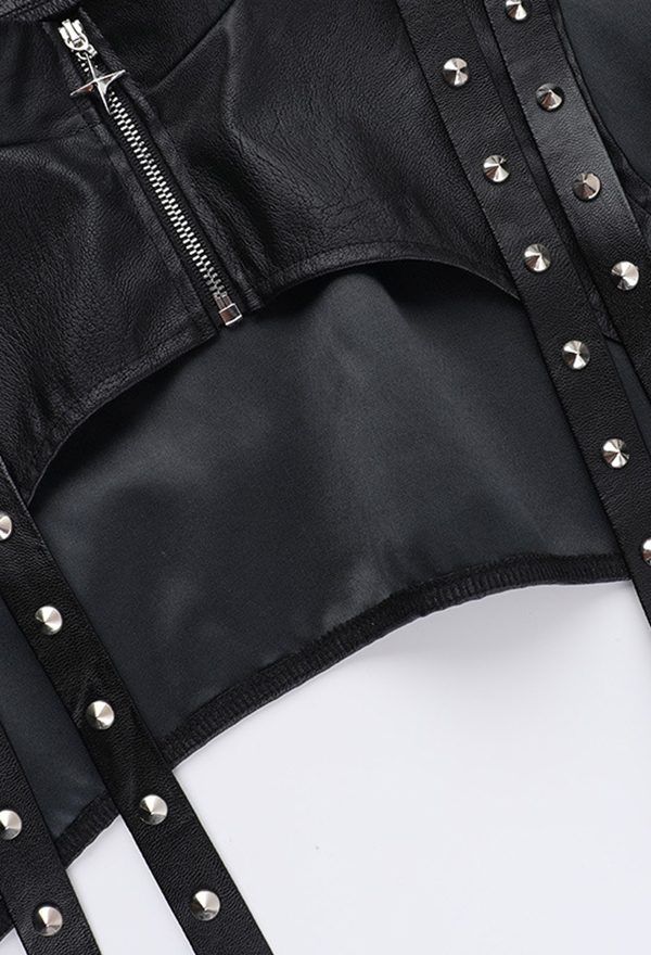 Gothic Black Crop Top Half High Neck Studded Short Jacket