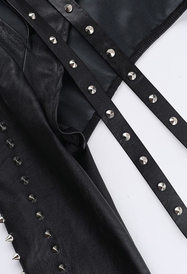 Gothic Black Crop Top Half High Neck Studded Short Jacket