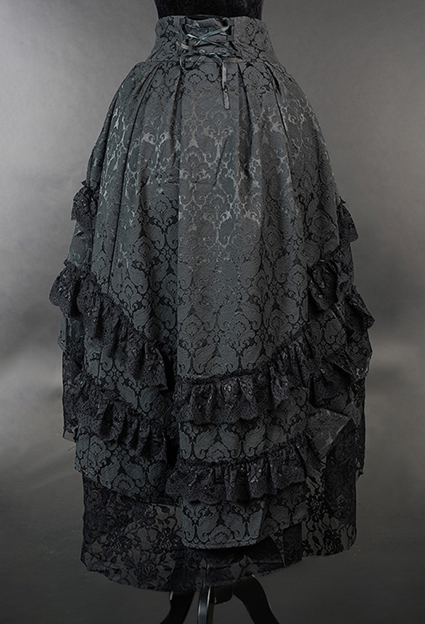 Gothic Black Lace Skirt Dark Vintage Style Y2K Irregular Multi-Layered Trailing Halter Long Skirt