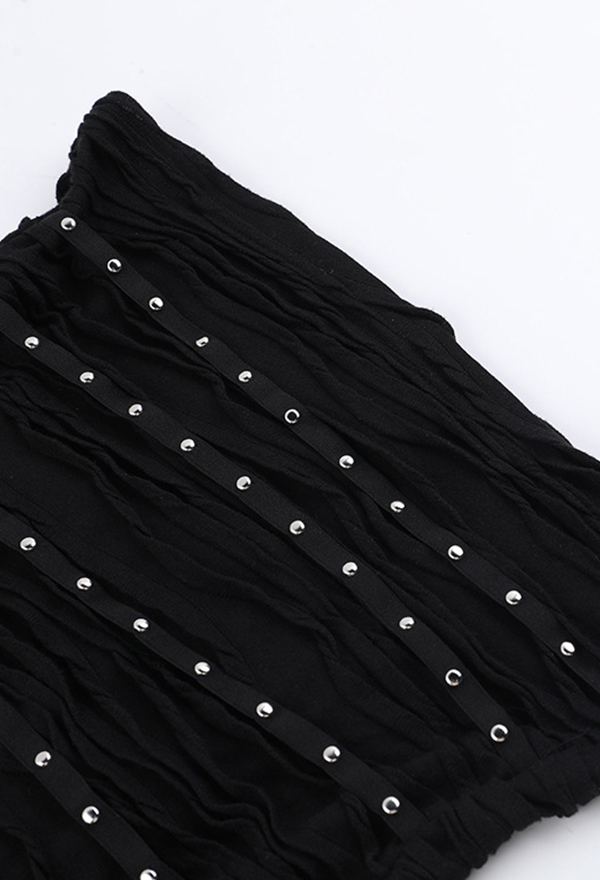 Gothic Black Studded Vest Textured Pleated Tank Top