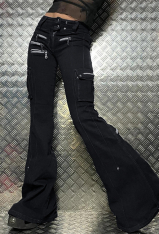 Gothic Black Low Waist Jeans Dark Punk Style Slim Pants Jeans