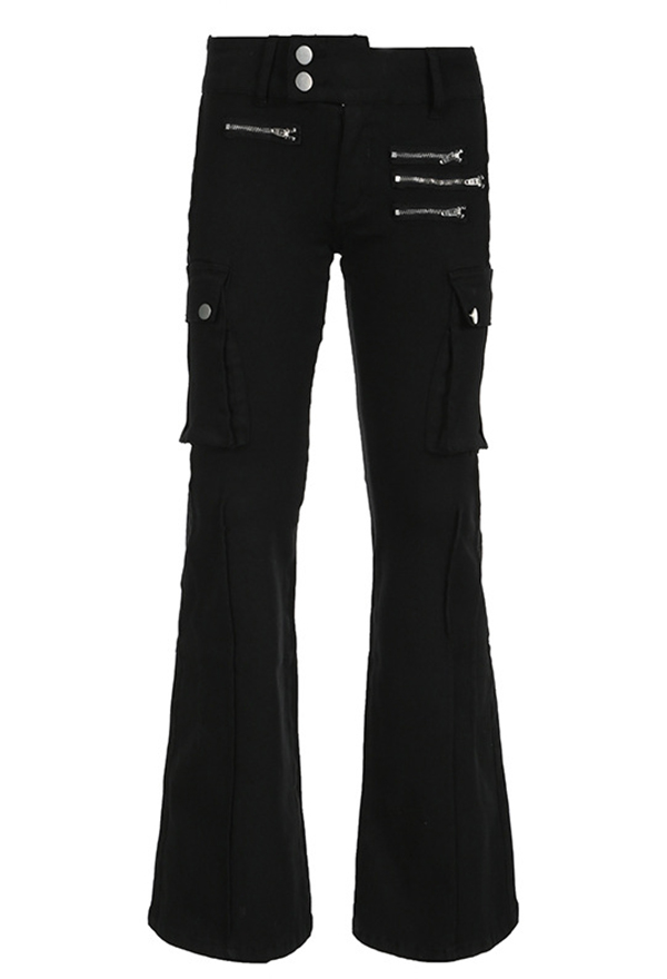 Gothic Black Low Waist Jeans Dark Punk Style Slim Pants Jeans