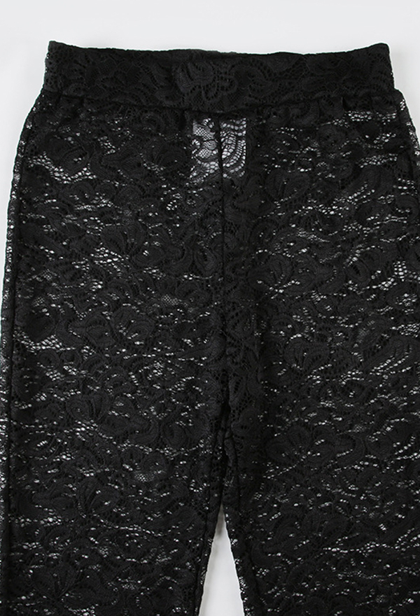 Gothic Black Lace Pants See-Through High-Waisted Flared Pants