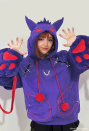 Dark Shade Gothic Paw Hoodie Purple Phantom Print Hoodie with Ears and Tail