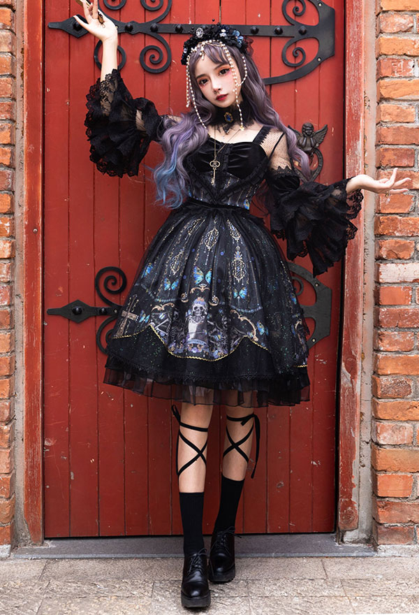 Gothic Lolita Death Butterfly Chapter Dress | Black in Retro Style ...