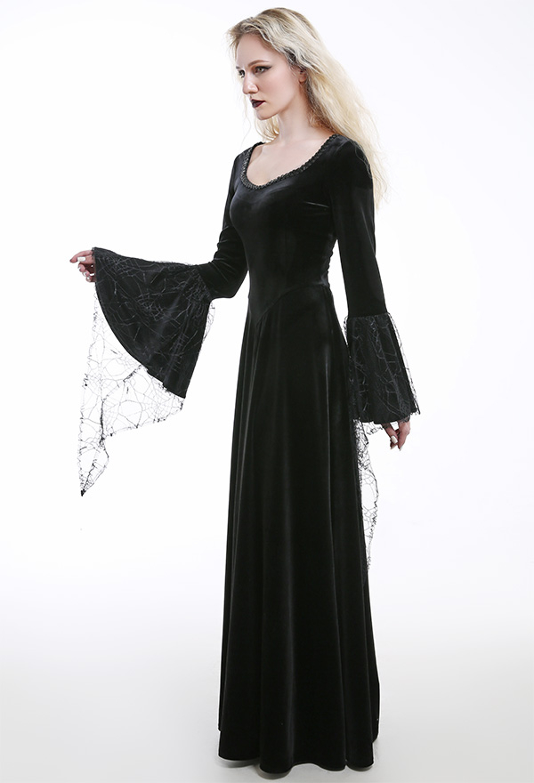 Gothic Victorian Dark Witch Dress – Gothic Dress | Black Velvet Flared ...