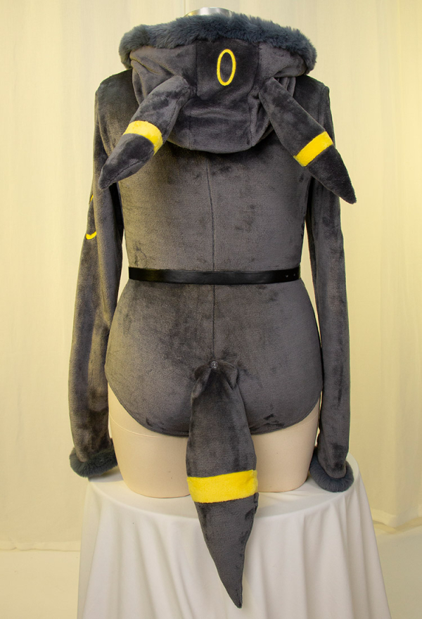 Plus Size Moonlight Fox Dark Gray Romper Bodysuit Plush Hooded and Socks with Belt and Tail