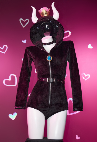 Devil Princess Gothic Halloween Lingerie Bodysuit Plush Homewear Romper and Thigh Socks with Belt and Choker