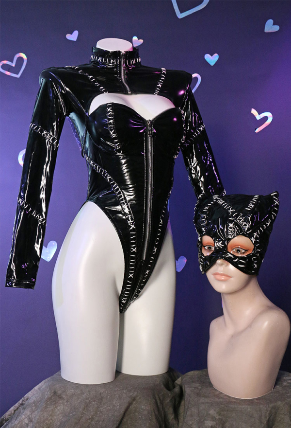 Cat Style Women Sexy Lingerie Bodysuit and Gloves with Leg Covers and Mask