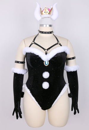 Silent Night Plus Size Gothic Christmas Sexy Lingerie Set Furry Bodysuit with Headwear Glvoes Stockings