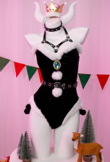 Gothic Christmas Sexy Lingerie Set Furry Bodysuit with Headwear Glvoes Stockings