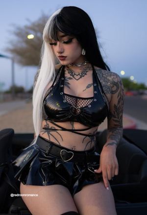 Rebel Vibe Gothic Sexy Dark Style Lingerie Set Black Strap Halter Top and Skirt with Fishnet Stockings