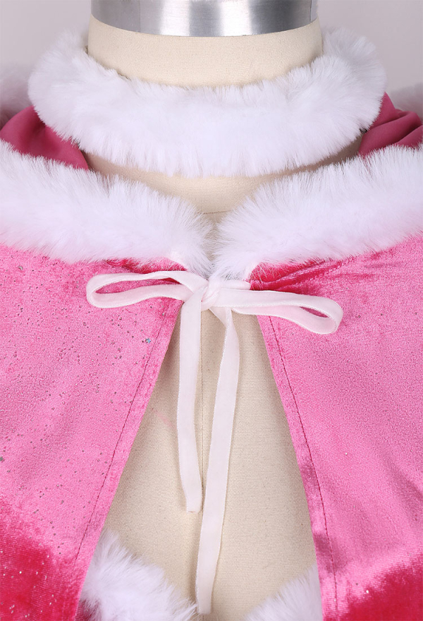 Plus Size Peach Derivative Plush Sexy Lingerie Set Christmas Fluffy Bodysuit and Cape with Crown Gloves