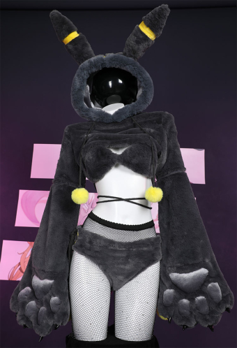 Moonlight Fox Dark Furry Paw Sexy Lingerie Kawaii Plush Homewear Paw Gloves Hoodie Top and Bra Bottoms with Stockings