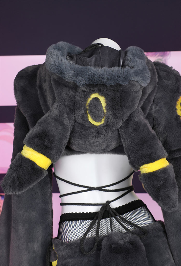 Moonlight Fox Dark Furry Paw Sexy Lingerie Kawaii Plush Homewear Paw Gloves Hoodie Top and Bra Bottoms with Stockings